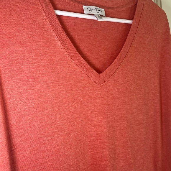 Jessica Simpson Womens Medium Orange-Red Cap Sleeve Relaxed V-neck shirt - Picture 4 of 7